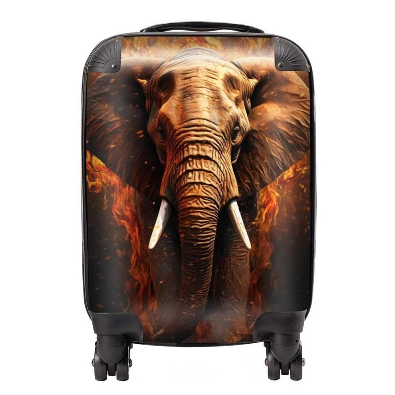 Image of Warren Reed - Designer Splashart Elephant & fire Suitcase in Orange Size: Large Orange Unisex Large