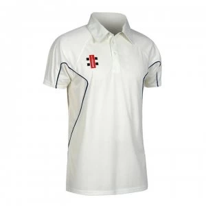 Image of Gray Nicolls Storm Short Sleeve Cricket Shirt - White/Navy