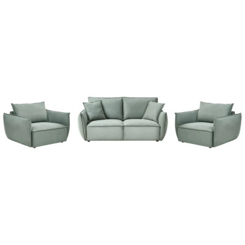 Image of Beliani Living Room Set 5 Seater Kunes Fabric Light Green
