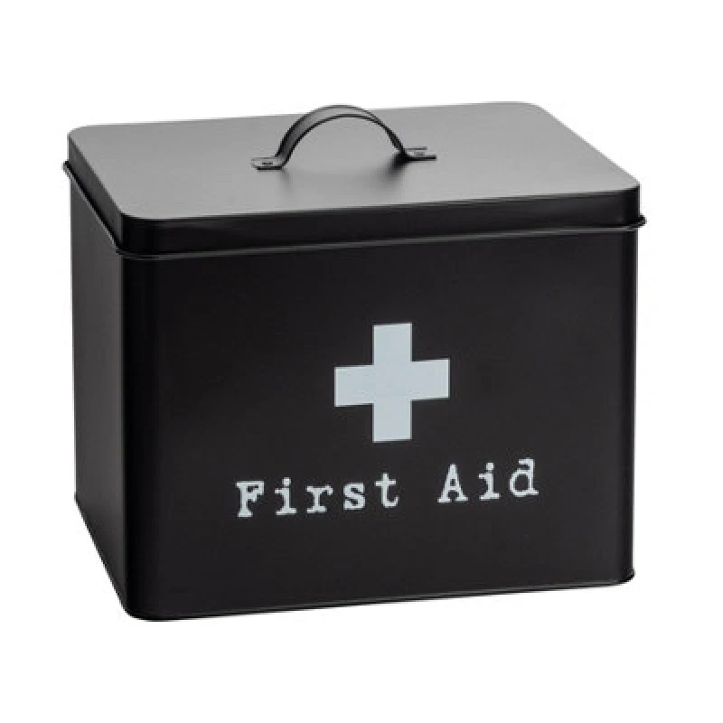 Image of Harbour Housewares First Aid Box - 29Cm - Black - Vintage Metal Storage Canister Tin Kitchen Home Storage Box