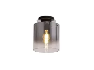 Image of Round Ceiling Flush, 1 Light Flush Fitting E27, Black, Smoke Fade Glass