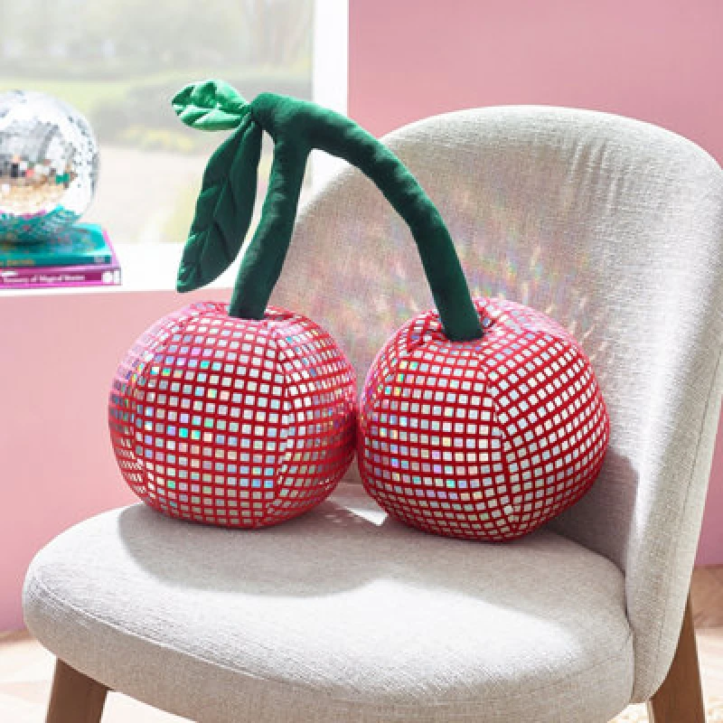 Image of Catherine Lansfield Catherine Lansfield 'Disco Cherries' 3D Shaped Cushion in Pink Pink One Size Unisex 5057681192307