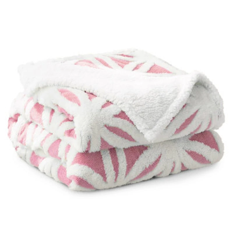 Image of Velosso Thermal Soft Jacquard Sherpa Backed Throw Blanket For Sofa, Bed, Couch - 127Cm X 152Cm - Coral Pink