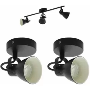 image of Ceiling Spot Light & 2x Matching Wall Lights Matt Black Adjustable Kitchen Lamp