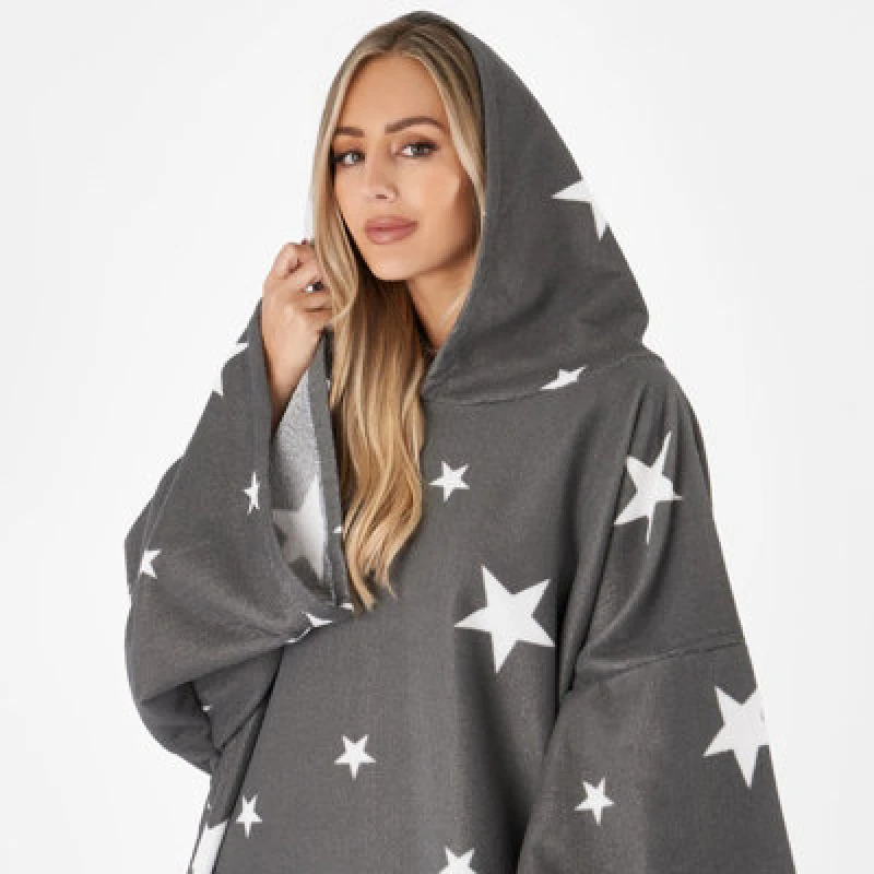 Image of OHS OHS Star Hooded Poncho Towel Swimming Adult Dry Changing Robe Beach Bath in Dark Grey Size: Bath Towel Dark Grey Bath Towel Unisex 5027434145867