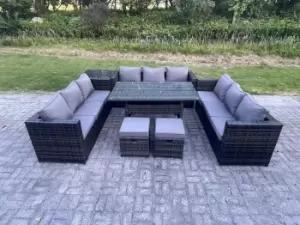 Fimous 9 Seater Outdoor Dark Grey Rattan Lounge Complete Sofa Set with Rectangular Table and 2 Stools