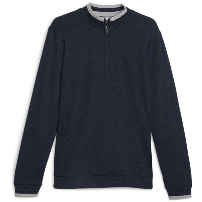 Image of Puma Mens Windblock Long Sleeve Performance Polo Shirt Navy Blazer male L