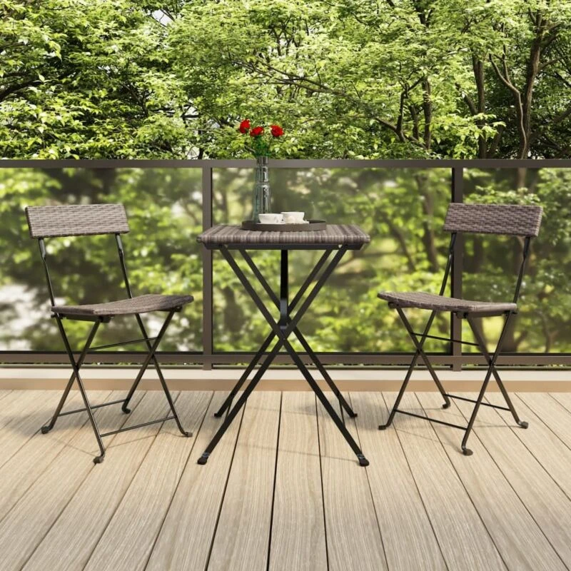 Image of VIDAXL Folding Bistro Chairs 2 pcs Grey Poly Rattan and Steel Vidaxl 319988