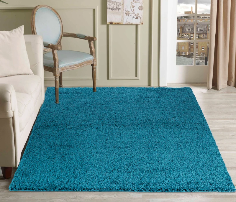 Image of Desire Rugs Plain Living Room Shaggy Area Rugs Teal 200X290 Cm