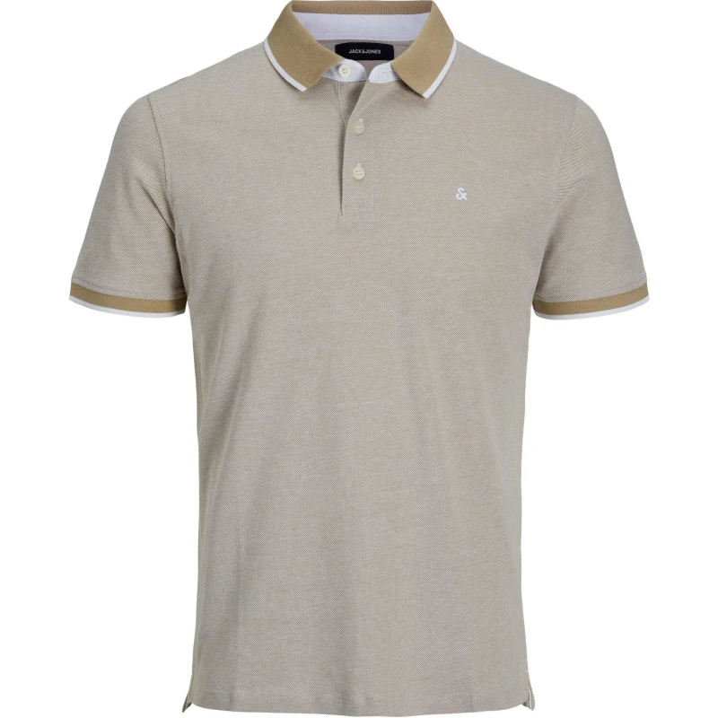 Image of Jack and Jones Paulos Tipped Pique Short Sleeve Polo Shirt - Beige Beige 2XL