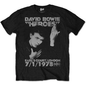 image of David Bowie - Heroes Earls Court Unisex Large T-Shirt - Black