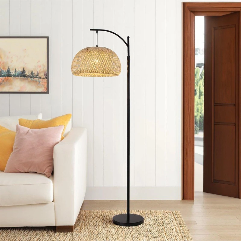 Image of Kabinet UK Traditional Woven Rattan Floor Lamp Brown Black unisex One size