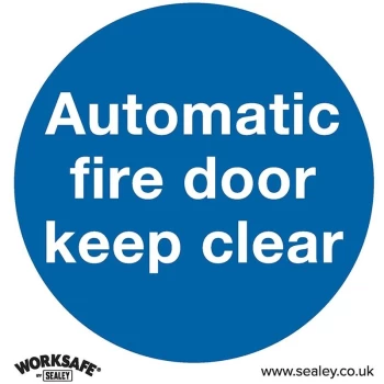 image of SS3P10 Mandatory Safety Sign - Automatic Fire Door Keep Clear - Rigid Plastic - Pack of 10 - Sealey