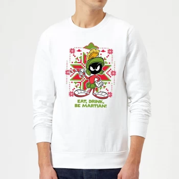 Image of Looney Tunes Eat Drink Be Martian Christmas Sweatshirt - White - XL