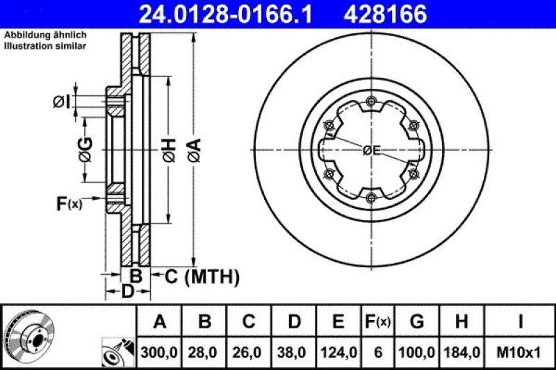 Image of ATE 24.0128-0166.1 Brake disc Vented, Coated Brake Disc (82)