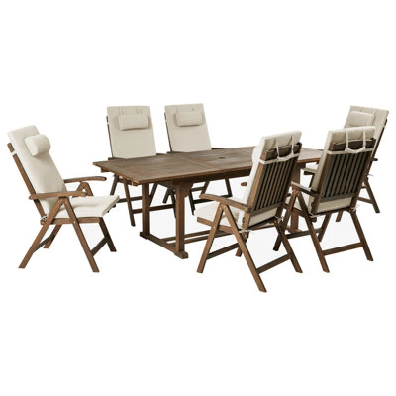 Image of Beliani Garden Dining Set 6 Seater Amantea Premium Acacia Wood Taupe
