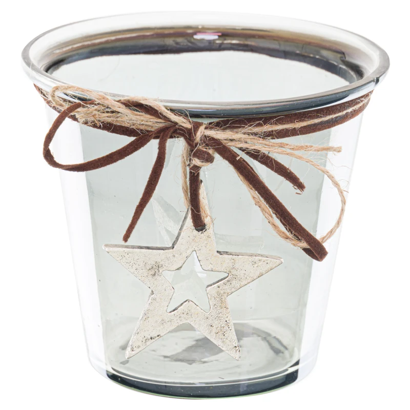 Image of Love Lace Smoked Midnight Hammered Star Small Candle Holder White