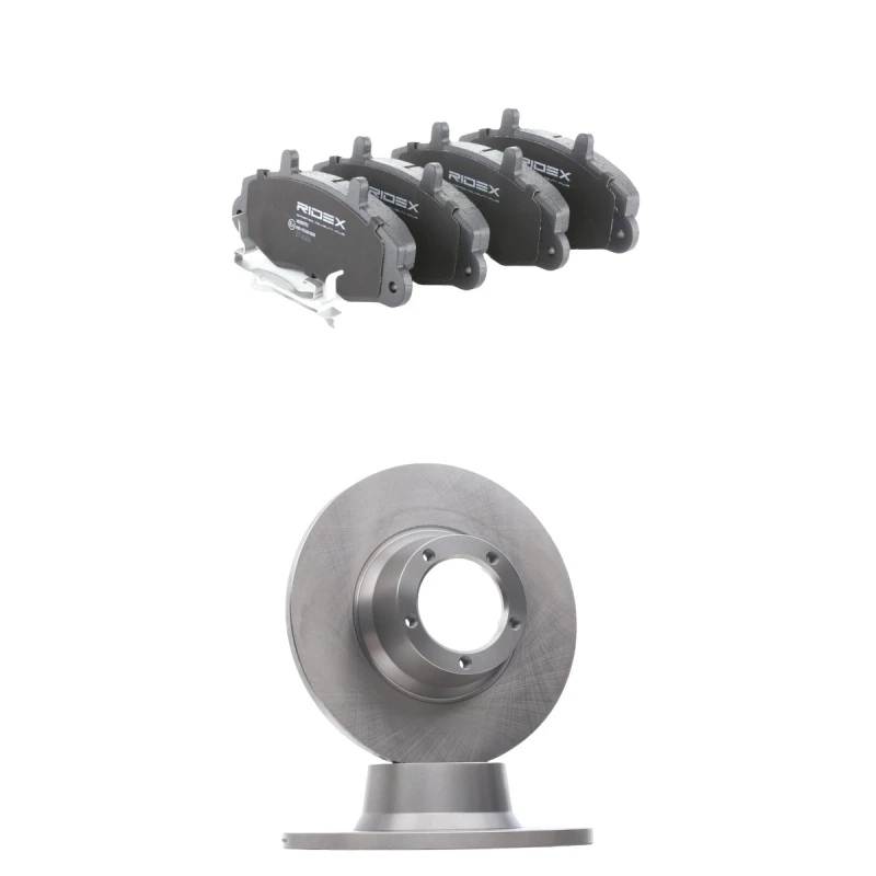 Image of RIDEX 3405B2887 Brake disc and pads set Front Axle, Brake Disc Type: Solid, prepared for wear warning indicator Brake Set,disc brakes (3405)