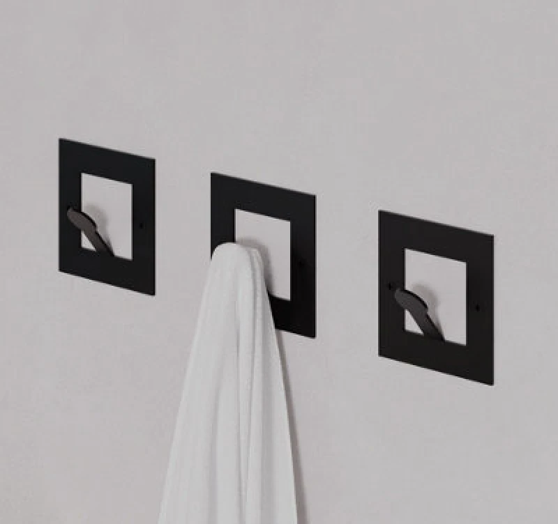 Image of Decortie Modern Kaly Unique Metal Square Triple Hooks For Hanging, Set Of 3 Square Shape Hooks Kitchen, Waterproof (Matte, Black)