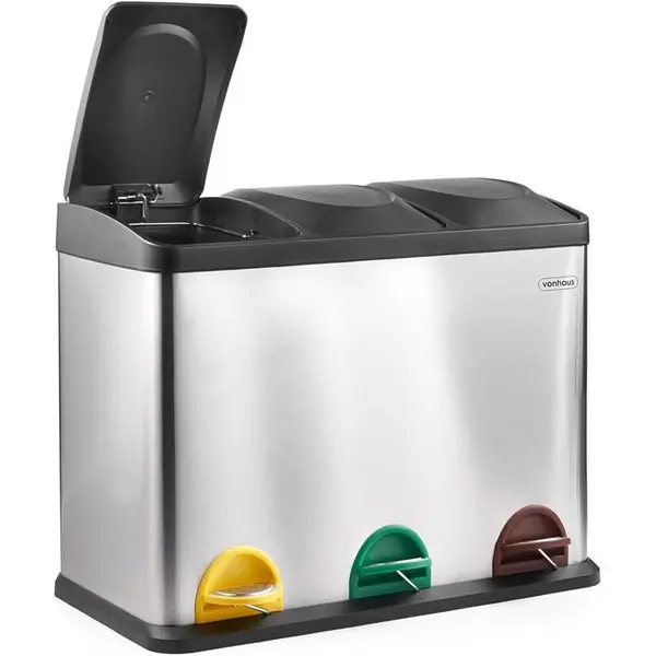 Image of VonHaus VonHaus 45L Recycling Bin - Silver One Size