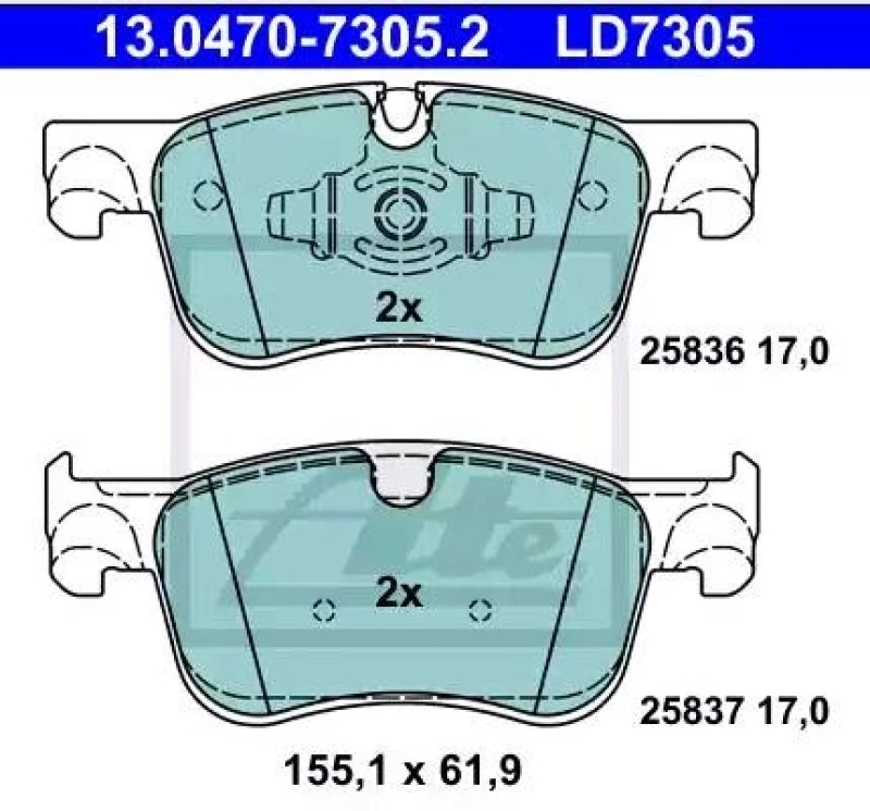 Image of ATE 13.0470-7305.2 Brake pad set excl. wear warning contact Brake Pad Set,disc brake (402)