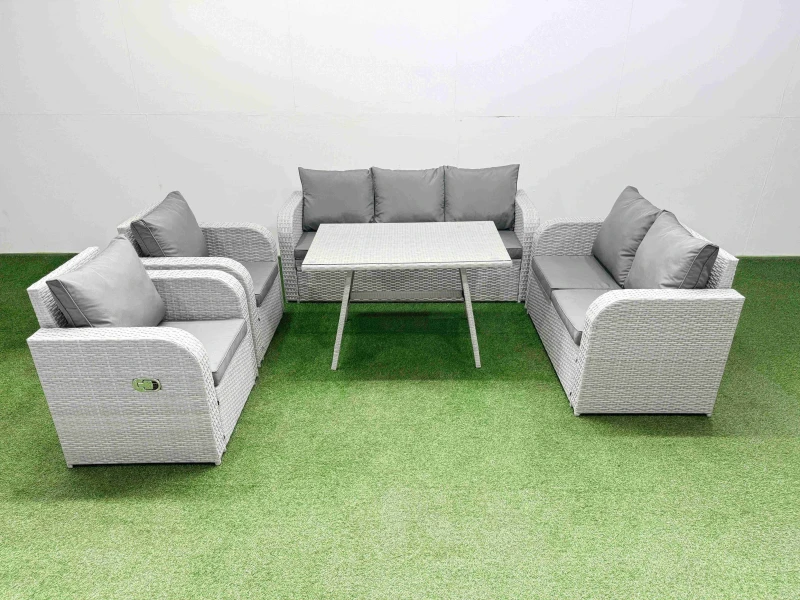 Image of Fimous Outdoor Rectangular Dining Table Sofa Set Light Grey Light Grey Unisex
