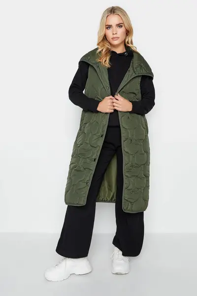 image of PixieGirl Petite Funnel Neck Quilted Gilet Green