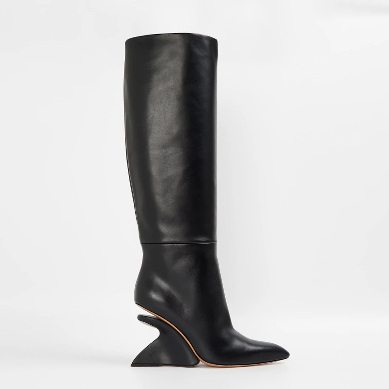 Image of Off White Womens Knee High Boots, Knee High Style Black/Silver female 4 (37)