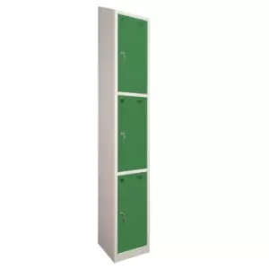 Image of 3 Door Locker, 300X300, Grey Carcass/Green Doors, Sloping Top, Camlock