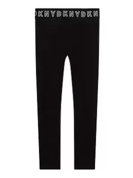 Image of DKNY Girls Logo Waistband Leggings - Black, Size Age: 10 Years, Women