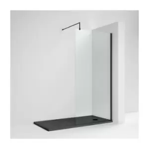 image of Nuie - Wet Room Screen 1850mm High x 1000mm Wide with Support Bar 8mm Glass - Matt Black