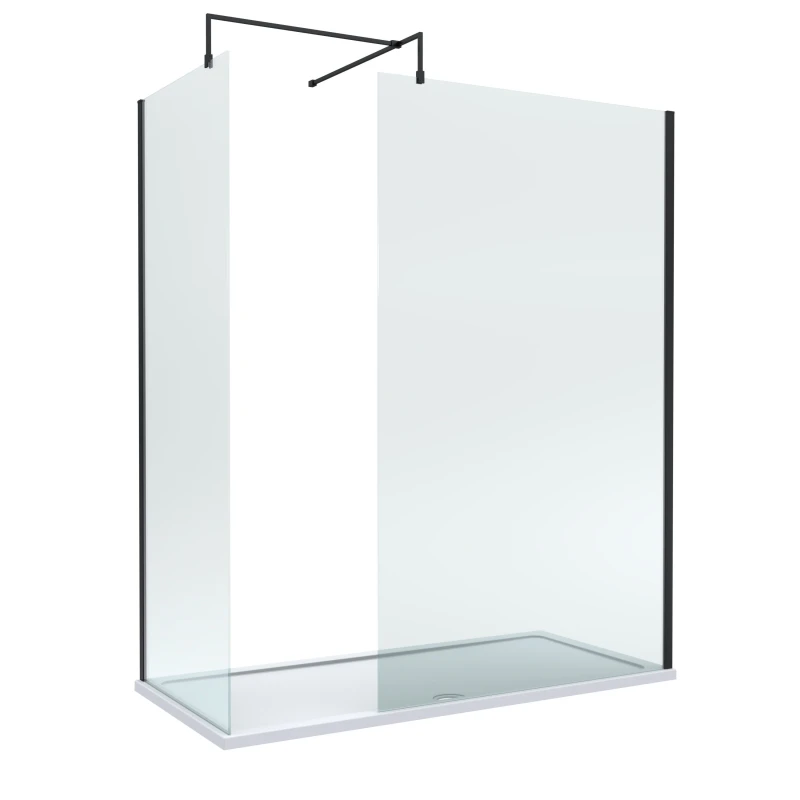Image of Balterley 8mm Glass Wetroom Screens Black Profile & Tray 1700 x 900mm Black Unisex