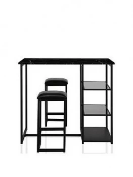 Image of Cosmoliving By Cosmopolitan Emelie 106cm Faux Marble Metal Bar Table + 2 Stools