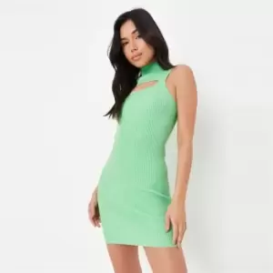 image of Missguided Neck Cut Out Sleeveless Mini Dress - Green