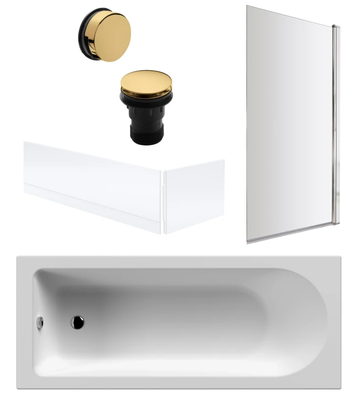 Image of Balterley Round 1700x700 Bath Set - Panels, Chrome Screen & Brass Waste in White White Unisex