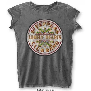 Image of The Beatles Sgt Pepper Drum with Burn Out Finishing Ladies X-Large T-Shirt - Grey