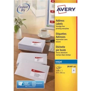 image of Avery Quick DRY 63.5 x 38.1mm Inkjet Addressing Labels White 2100 Labels