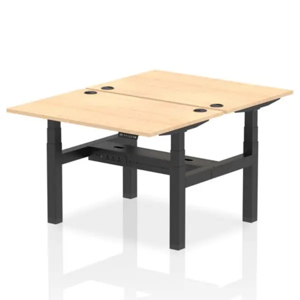 Image of Air Air Back-to-Back 1200 x 800mm Height Adjustable 2 Person Bench Desk Maple Top with Cable Ports Black Frame HASCP2P12800MPEB