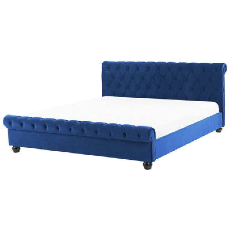 Image of Beliani Waterbed Velvet Avallon 180 X 200 Cm (Eu Super King) Navy Blue