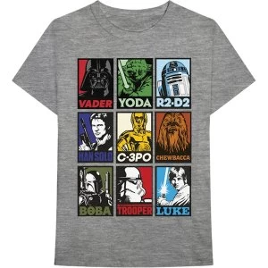 Image of Star Wars - Character Squares Mens Large T-Shirt - Grey