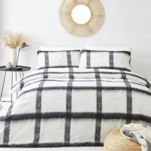 Image of The Linen Yard Mohair Checked Duvet Cover Set (Single) (Natural/Black) - Natural/Black
