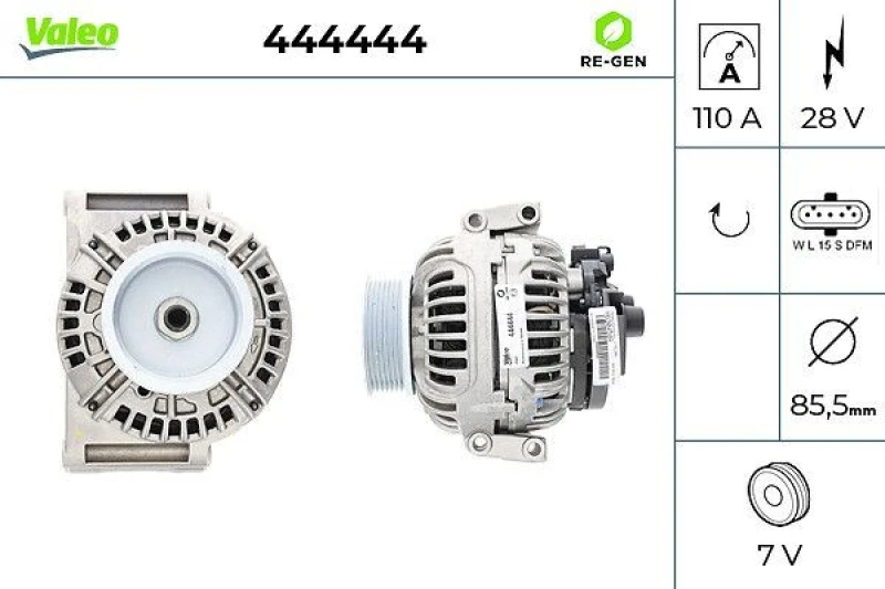 Image of VALEO 444444 Generator VALEO RE-GEN REMANUFACTURED Alternator Charging Current: 110A, Voltage: 28V Alternator (4)