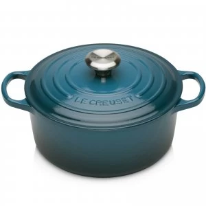 Image of Le Creuset Signature Cast Iron Round Casserole Dish - 28cm - Deep Teal