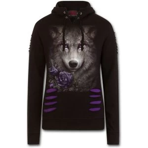 Image of Wolf Roses Large Hood Ripped Womens XX-Large Hoodie - Black