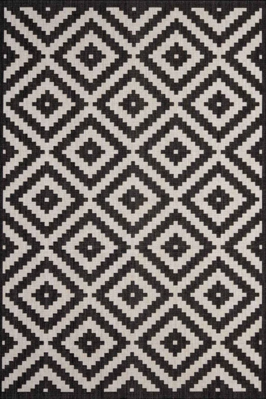Image of THE RUGS Outdoor Indoor Geometric Diamond Rug Black Ivory Weather Resistant Size: 240cm x 340cm Black Unisex 240cm x 340 cm