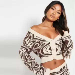 Image of I Saw It First Abstract Print Crop Cardigan - Neutral