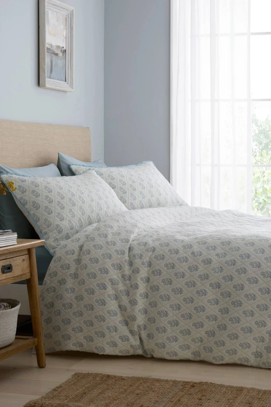 Image of Dreams & Drapes 'Block Floral' Jacquard Duvet Cover Set in Light Blue Size: Single Light Blue Unisex Single