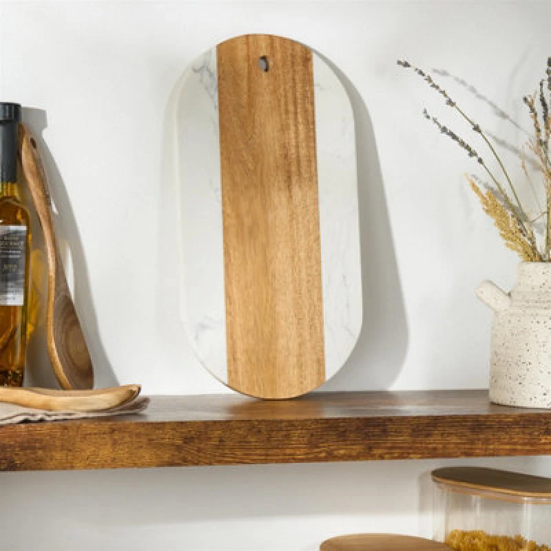 Image of OHS OHS Acacia Wood Marble Effect Serving Board Cheese Platter Boards in Natural Natural One Size Unisex 5027434234707