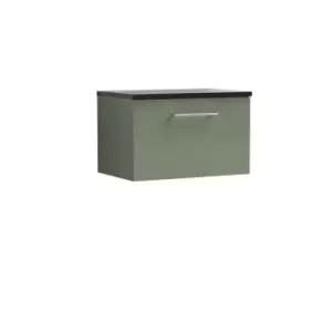 image of Nuie Arno 600mm Wall Hung 1 Drawer Vanity & Sparkling Black Laminate Top Satin Green