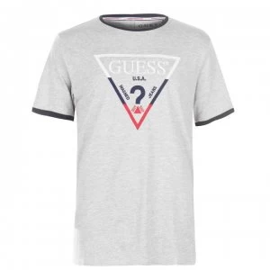 image of Guess Tricolour Triangle T Shirt - Grey Heather